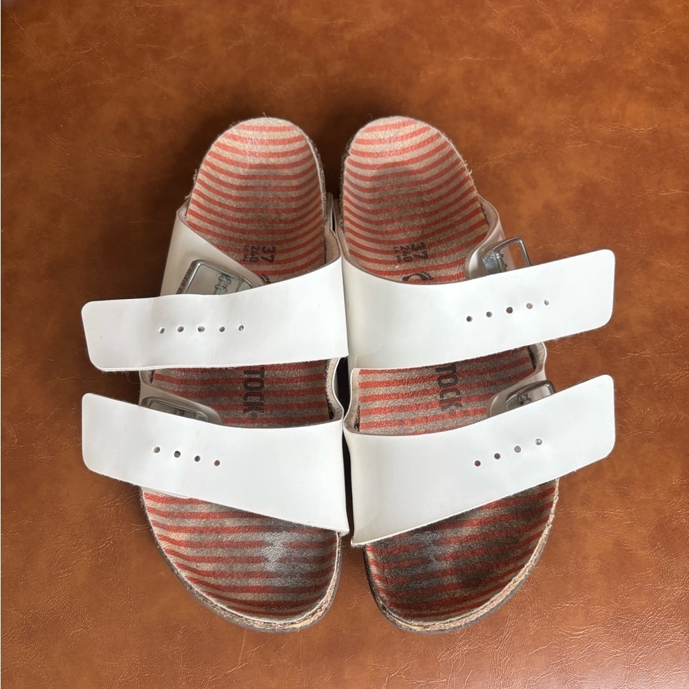 Birkenstock Arizona Patent Leather White Slide Sandals Vacation Preppy size 37 - Picture 4 of 10